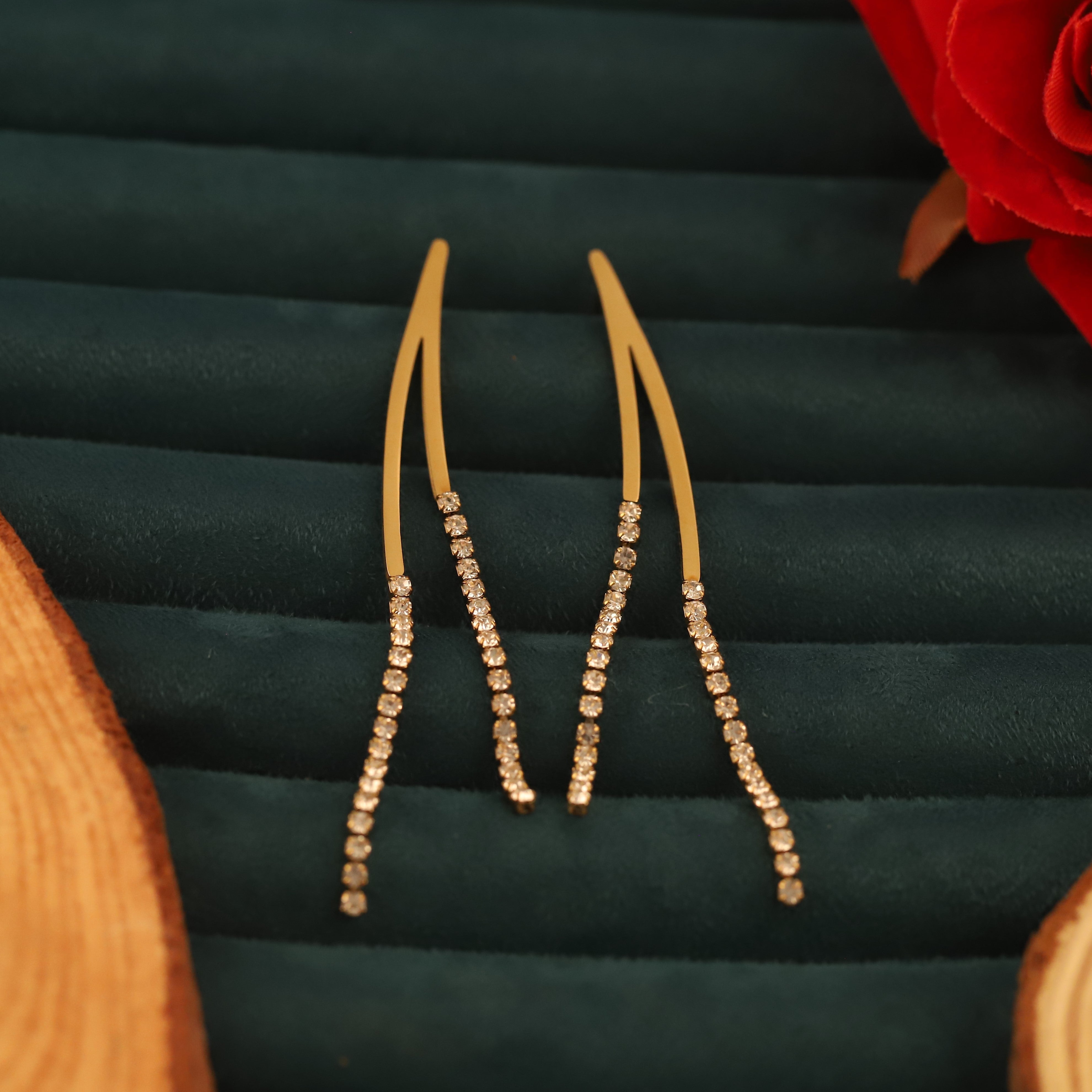 Trendy Drops White Stones Earrings – Gold Plated, Anti-Tarnish, Waterproof, Everyday Minimalist Jewelry (GOLD)