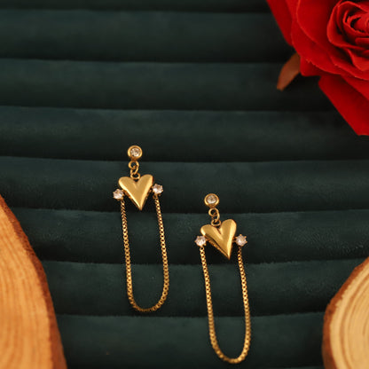 Trendy Heart Drops Earrings – Gold Plated, Anti-Tarnish, Waterproof, Everyday Minimalist Jewelry (GOLD)