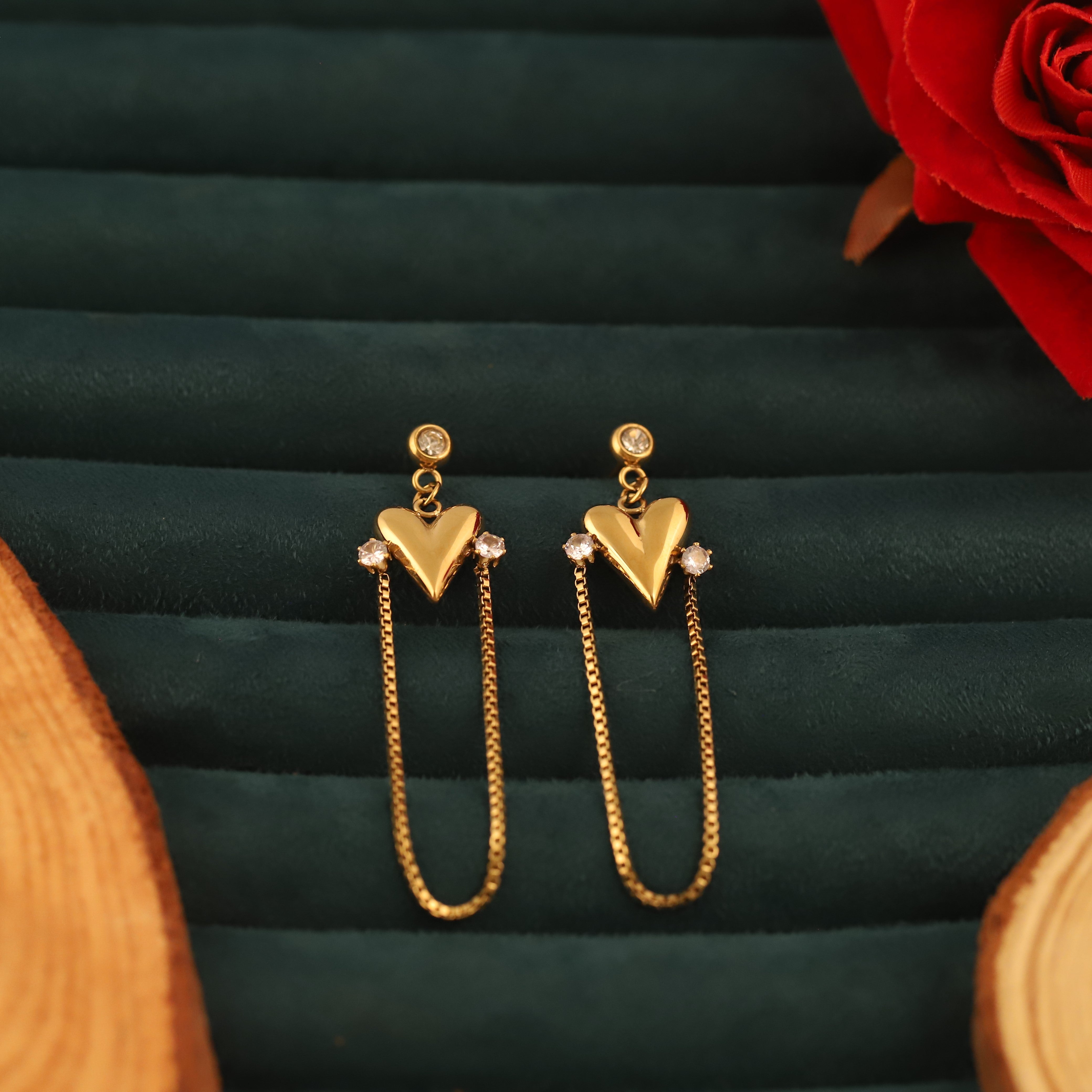 Trendy Heart Drops Earrings – Gold Plated, Anti-Tarnish, Waterproof, Everyday Minimalist Jewelry (GOLD)