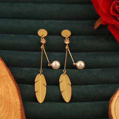 Trendy Boho Leafs Drops Earrings – Gold Plated, Anti-Tarnish, Waterproof, Everyday Minimalist Jewelry (GOLD)