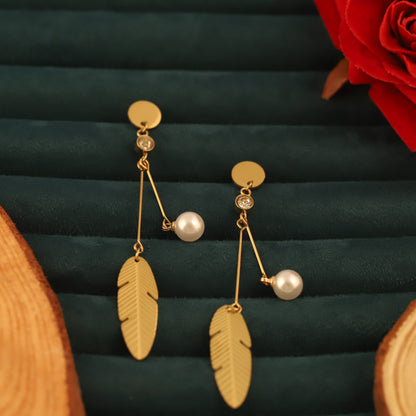 Trendy Boho Leafs Drops Earrings – Gold Plated, Anti-Tarnish, Waterproof, Everyday Minimalist Jewelry (GOLD)