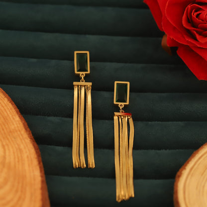 Trendy Green Stone Drops Earrings – Gold Plated, Anti-Tarnish, Waterproof, Everyday Minimalist Jewelry (GOLD)