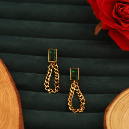 Trendy Green Stone Drops Earrings – Gold Plated, Anti-Tarnish, Waterproof, Everyday Minimalist Jewelry (GOLD)