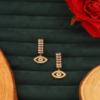 Trendy Evil Eye Drops White Stones Earrings – Gold Plated, Anti-Tarnish, Waterproof, Everyday Minimalist Jewelry (GOLD)