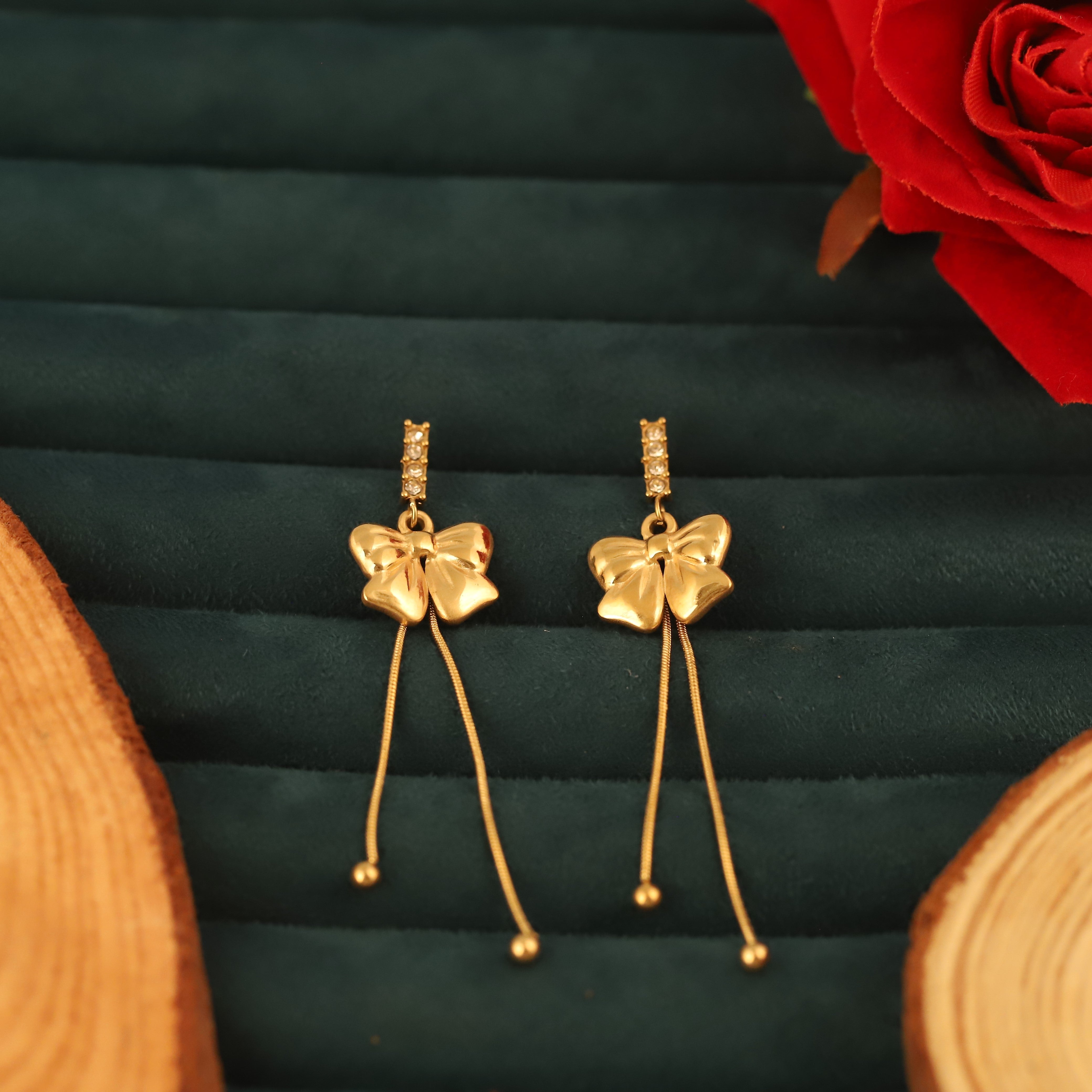 Trendy Bow Drops Earrings – Gold Plated, Anti-Tarnish, Waterproof, Everyday Minimalist Jewelry (GOLD)