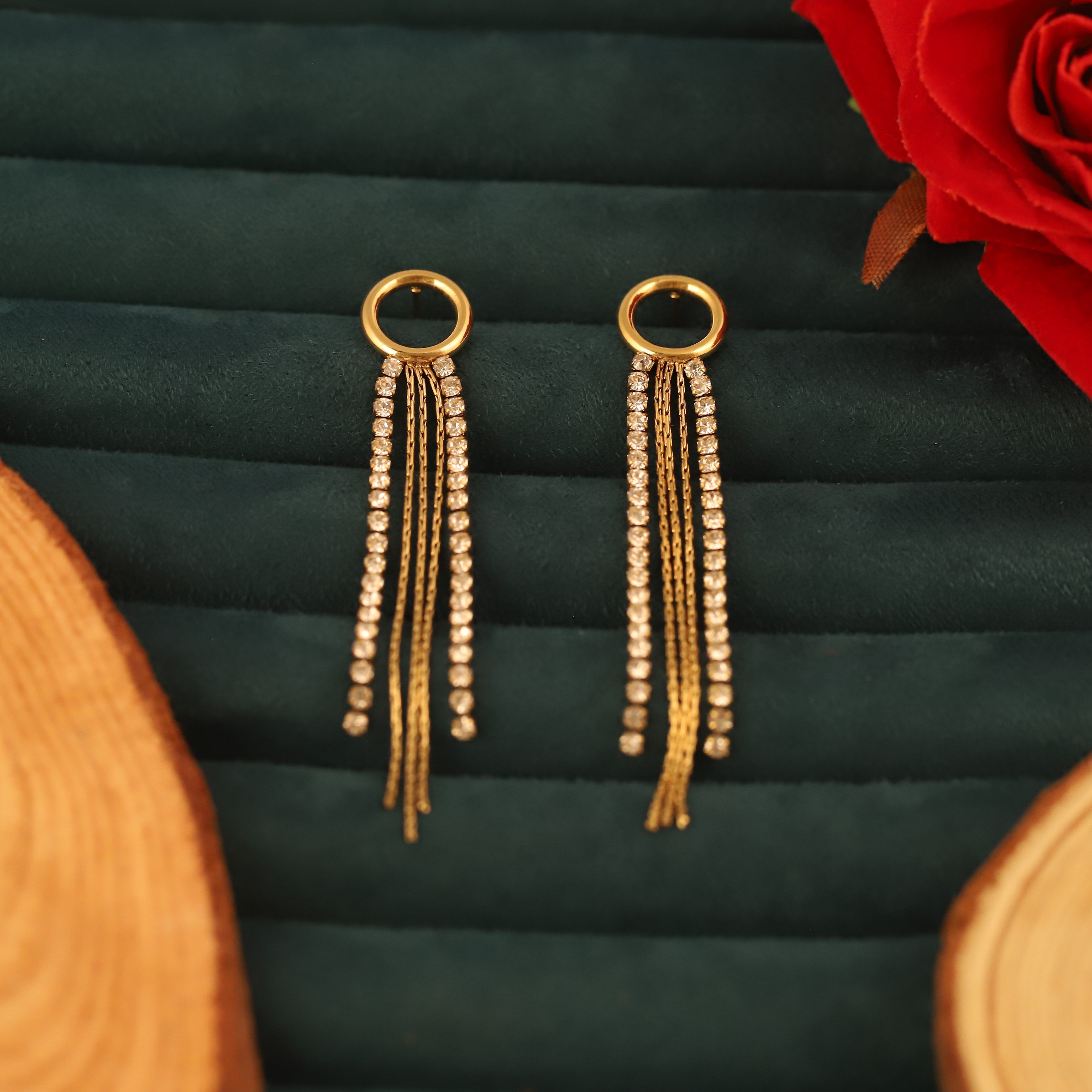 Trendy Drops White Stones Earrings – Gold Plated, Anti-Tarnish, Waterproof, Everyday Minimalist Jewelry (GOLD)