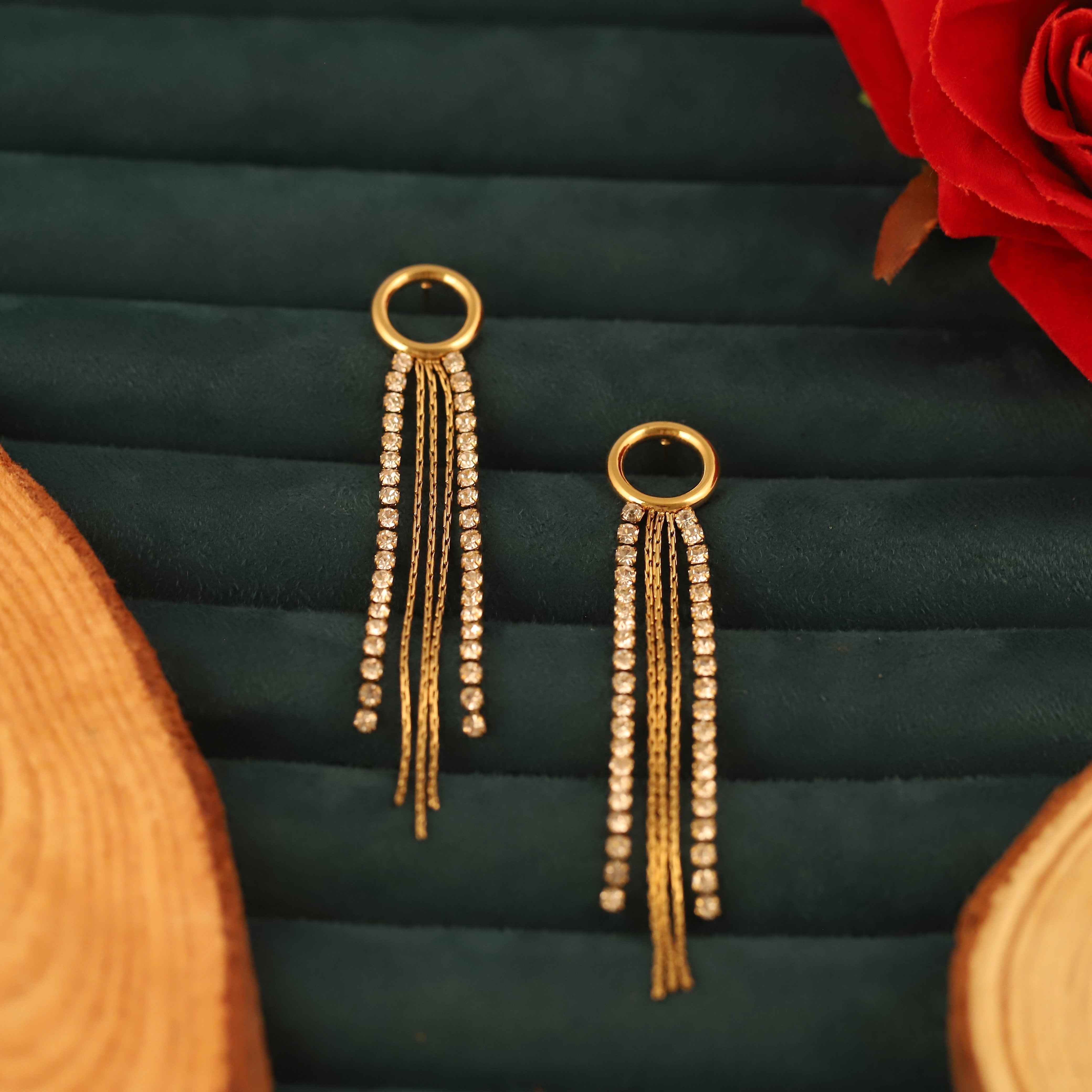 Trendy Drops White Stones Earrings – Gold Plated, Anti-Tarnish, Waterproof, Everyday Minimalist Jewelry (GOLD)
