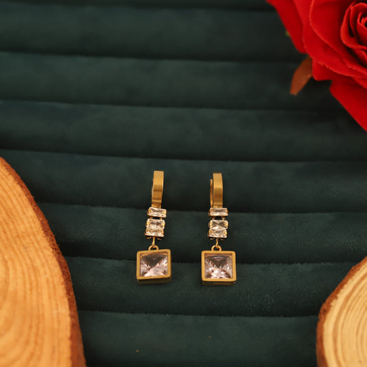 Hoop White Stone Earrings – 22KT Gold Plated, Anti-Tarnish, Waterproof, Everyday Minimalist Jewelry (GOLD)