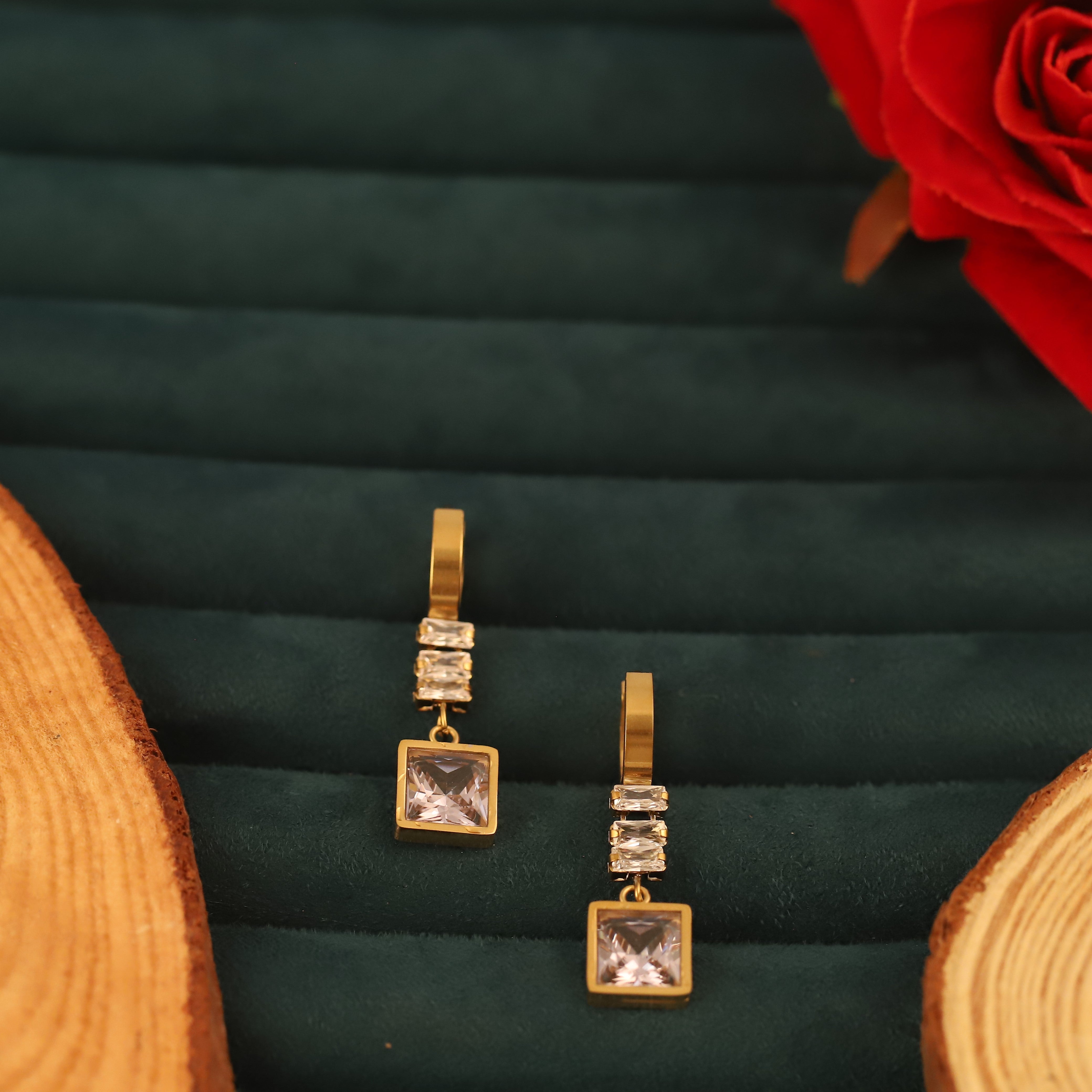 Hoop White Stone Earrings – 22KT Gold Plated, Anti-Tarnish, Waterproof, Everyday Minimalist Jewelry (GOLD)