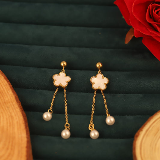 Trendy Flower Drops Earrings – Gold Plated, Anti-Tarnish, Waterproof, Everyday Minimalist Jewelry (GOLD)