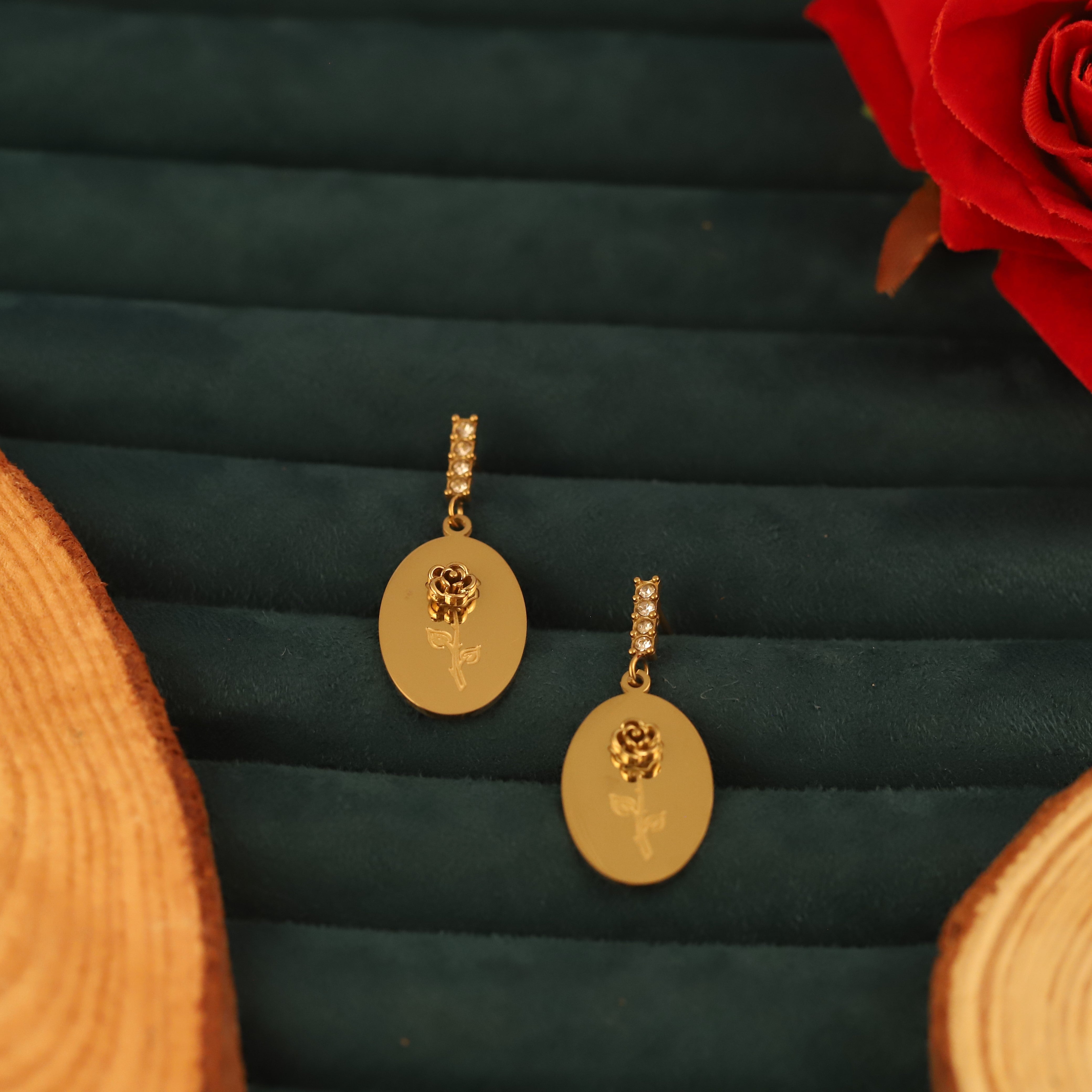Trendy Rose Drops Earrings – Gold Plated, Anti-Tarnish, Waterproof, Everyday Minimalist Jewelry (GOLD)