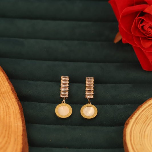 Trendy Drops White Stones Earrings – Gold Plated, Anti-Tarnish, Waterproof, Everyday Minimalist Jewelry (GOLD)