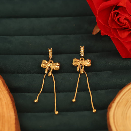 Trendy Bow Drops Earrings – Gold Plated, Anti-Tarnish, Waterproof, Everyday Minimalist Jewelry (GOLD)