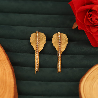 Trendy Leaf Drops Earrings – Gold Plated, Anti-Tarnish, Waterproof, Everyday Minimalist Jewelry (GOLD)