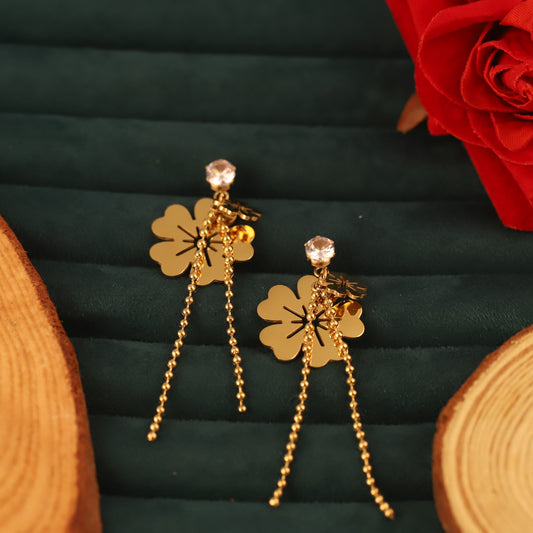 Flower Drops Earrings – Gold Plated, Anti-Tarnish, Waterproof, Everyday Minimalist Jewelry (GOLD)