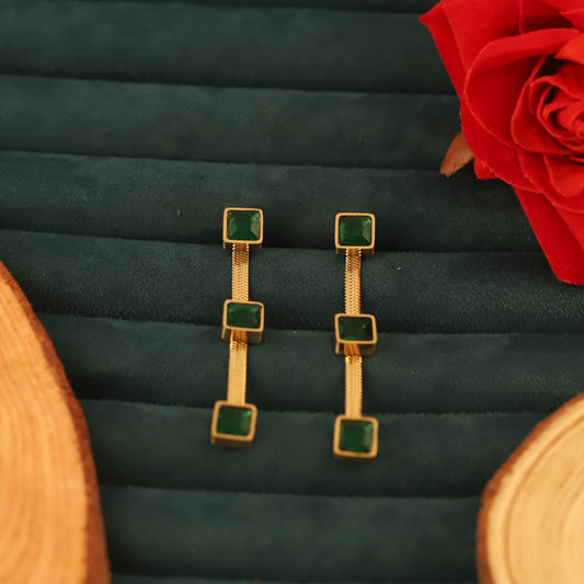 Trendy Green Stone Drops Earrings – Gold Plated, Anti-Tarnish, Waterproof, Everyday Minimalist Jewelry (GOLD)