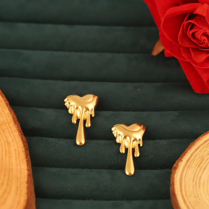 Trendy Heart Stud Earrings – Gold Plated, Anti-Tarnish, Waterproof, Everyday Minimalist Jewelry (GOLD)