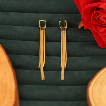 Trendy Green Stone Drops Earrings – Gold Plated, Anti-Tarnish, Waterproof, Everyday Minimalist Jewelry (GOLD)