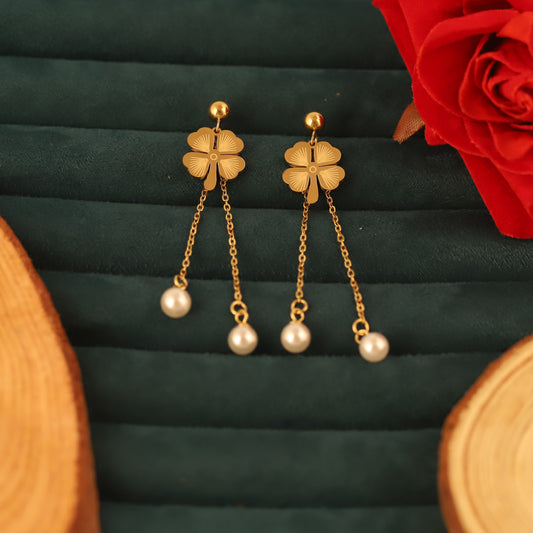 Trendy Flower Drops Earrings – Gold Plated, Anti-Tarnish, Waterproof, Everyday Minimalist Jewelry (GOLD)