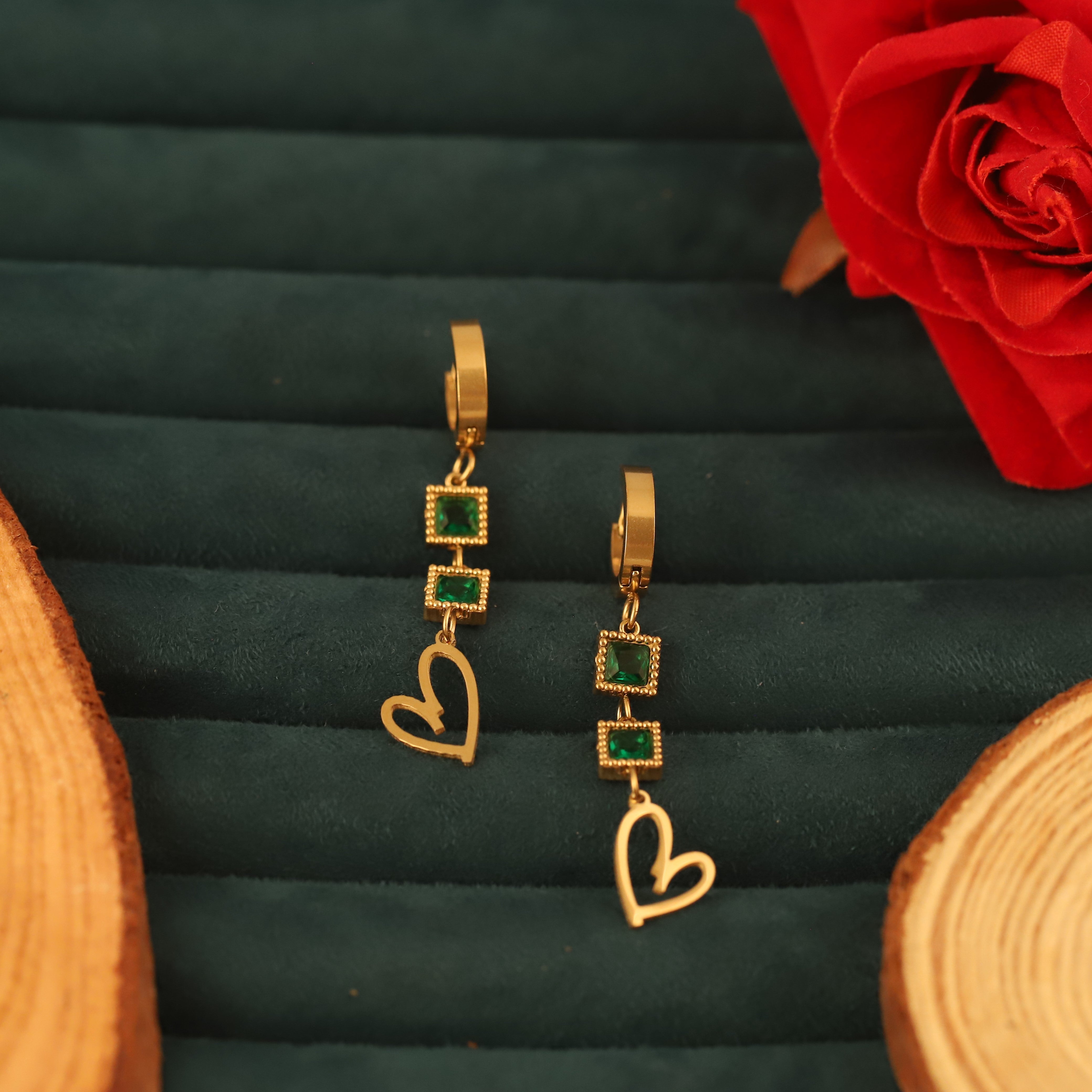 Hoop Green Stone Earrings – 22KT Gold Plated, Anti-Tarnish, Waterproof, Everyday Minimalist Jewelry (GOLD)