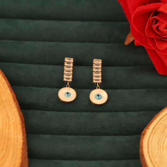 Trendy Evil Eye Drops White Stones Earrings – Gold Plated, Anti-Tarnish, Waterproof, Everyday Minimalist Jewelry (GOLD)
