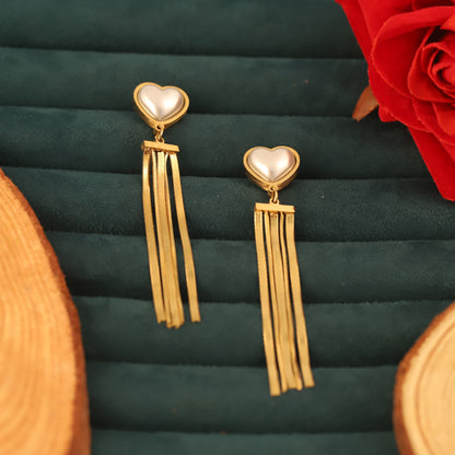 Trendy Pearl Drops Earrings – Gold Plated, Anti-Tarnish, Waterproof, Everyday Minimalist Jewelry (GOLD)