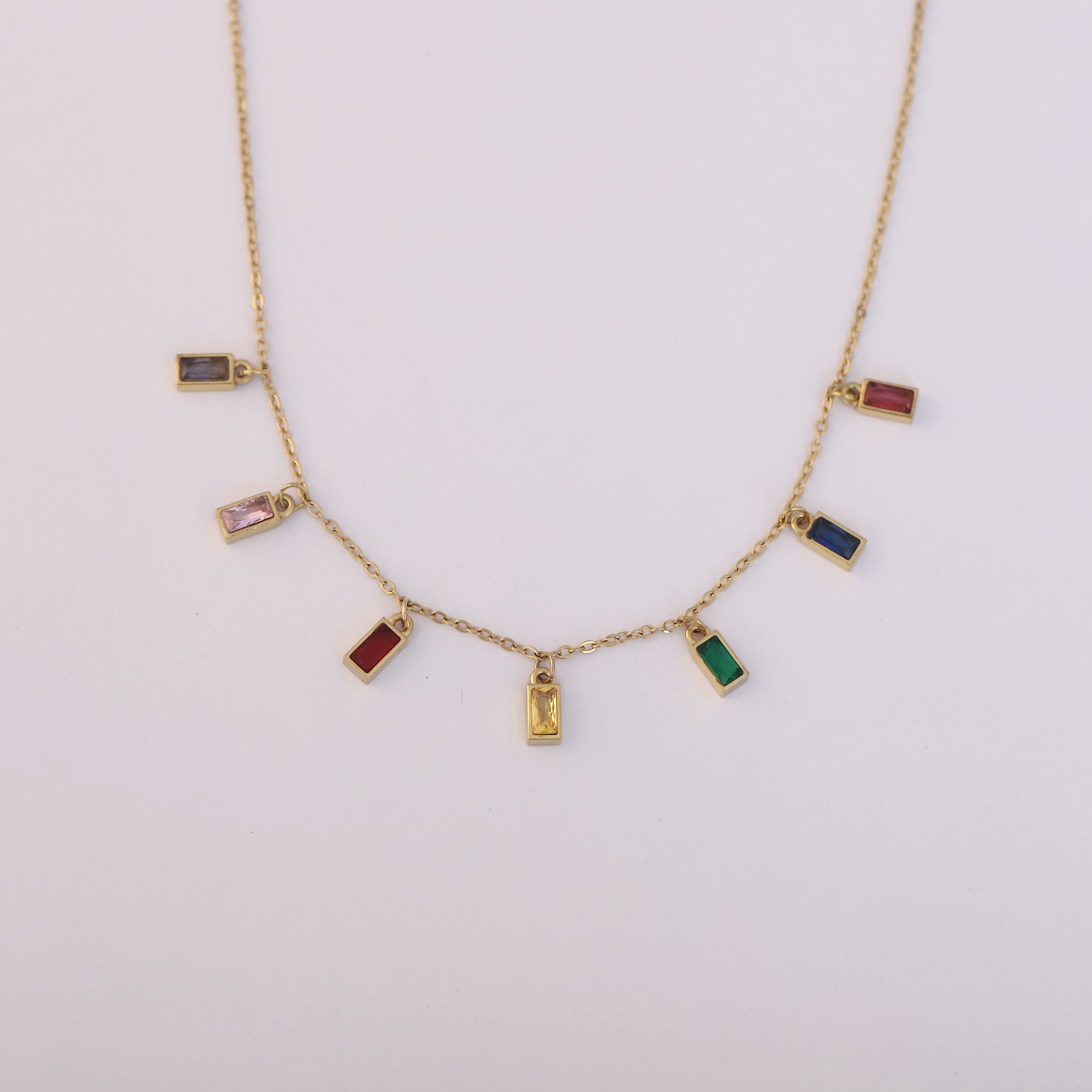 Zircon stone Multi Color Chain Gold Plated – Single Layer, Anti-Tarnish, Waterproof, Minimalist Style (GOLD)