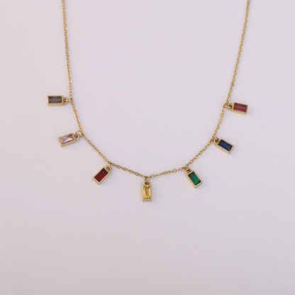 Zircon stone Multi Color Chain Gold Plated – Single Layer, Anti-Tarnish, Waterproof, Minimalist Style (GOLD)