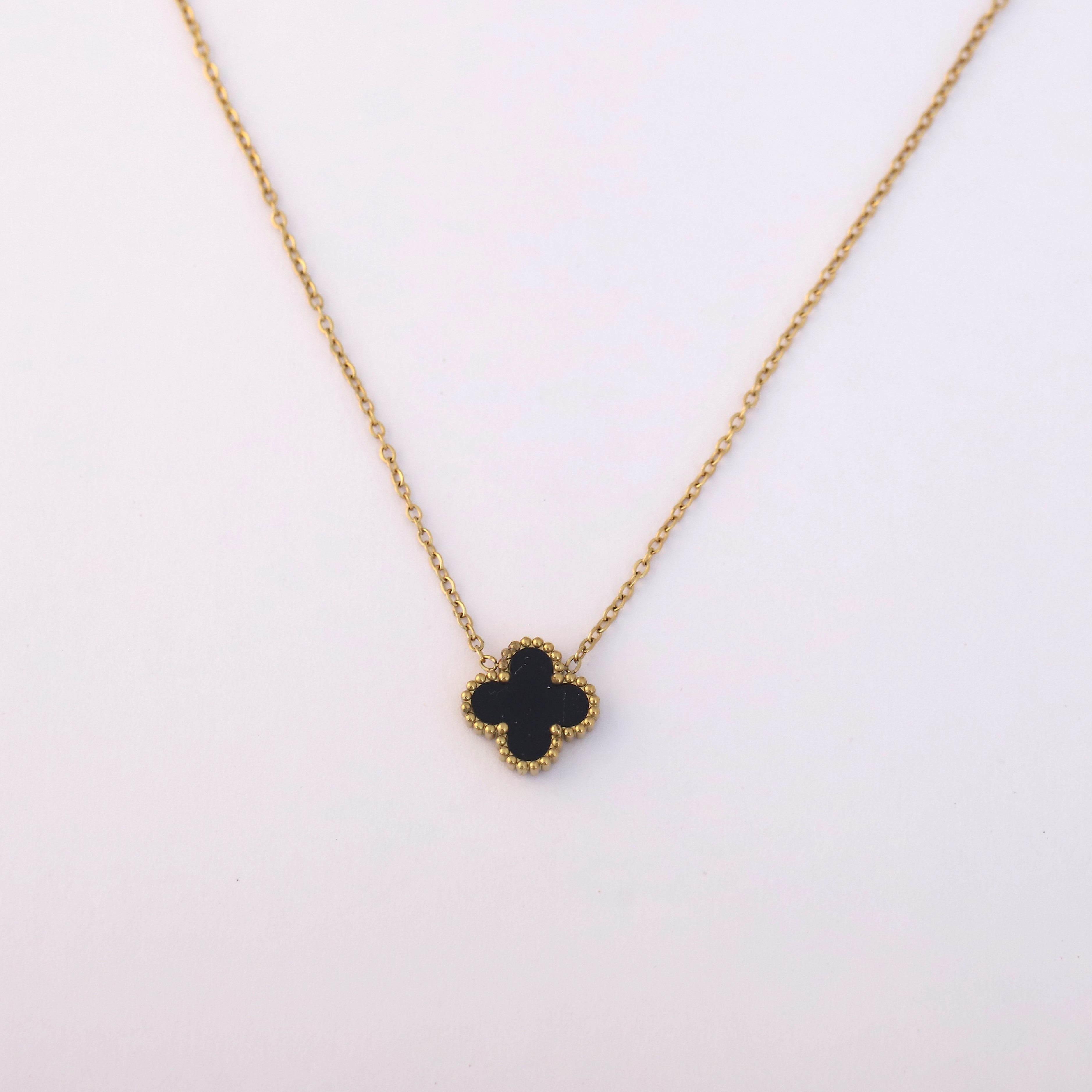 Flower Charm Black Chain Gold Plated – Single Layer, Anti-Tarnish, Waterproof, Minimalist Style (GOLD)