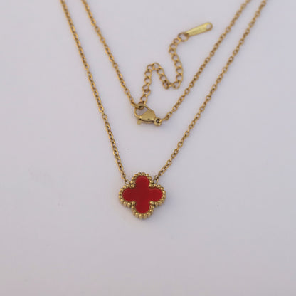 Flower Charm Red Chain Gold Plated – Single Layer, Anti-Tarnish, Waterproof, Minimalist Style (GOLD)