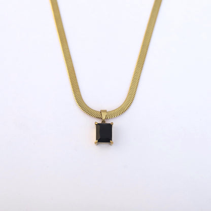 Snake Chain with Black Stone Charm Gold Plated – Single Layer, Anti-Tarnish, Waterproof, Minimalist Style (GOLD)
