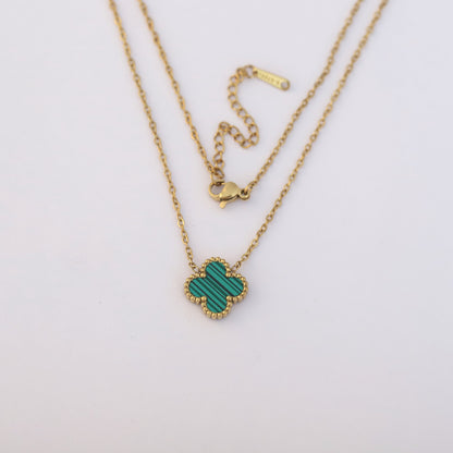 Flower Charm Green Chain Gold Plated – Single Layer, Anti-Tarnish, Waterproof, Minimalist Style (GOLD)