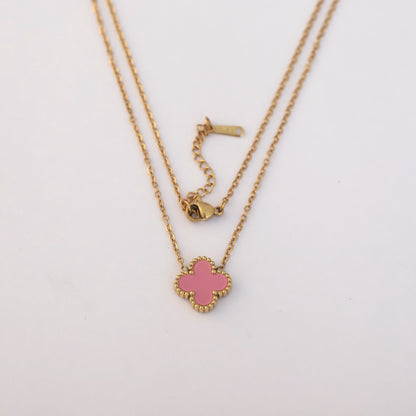 Flower Charm Pink Chain Gold Plated – Single Layer, Anti-Tarnish, Waterproof, Minimalist Style (GOLD)