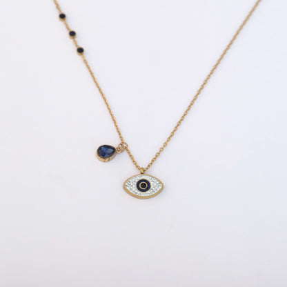 Evil Eye Charm Blue Stone Chain Gold Plated – Single Layer, Anti-Tarnish, Waterproof, Minimalist Style (GOLD)