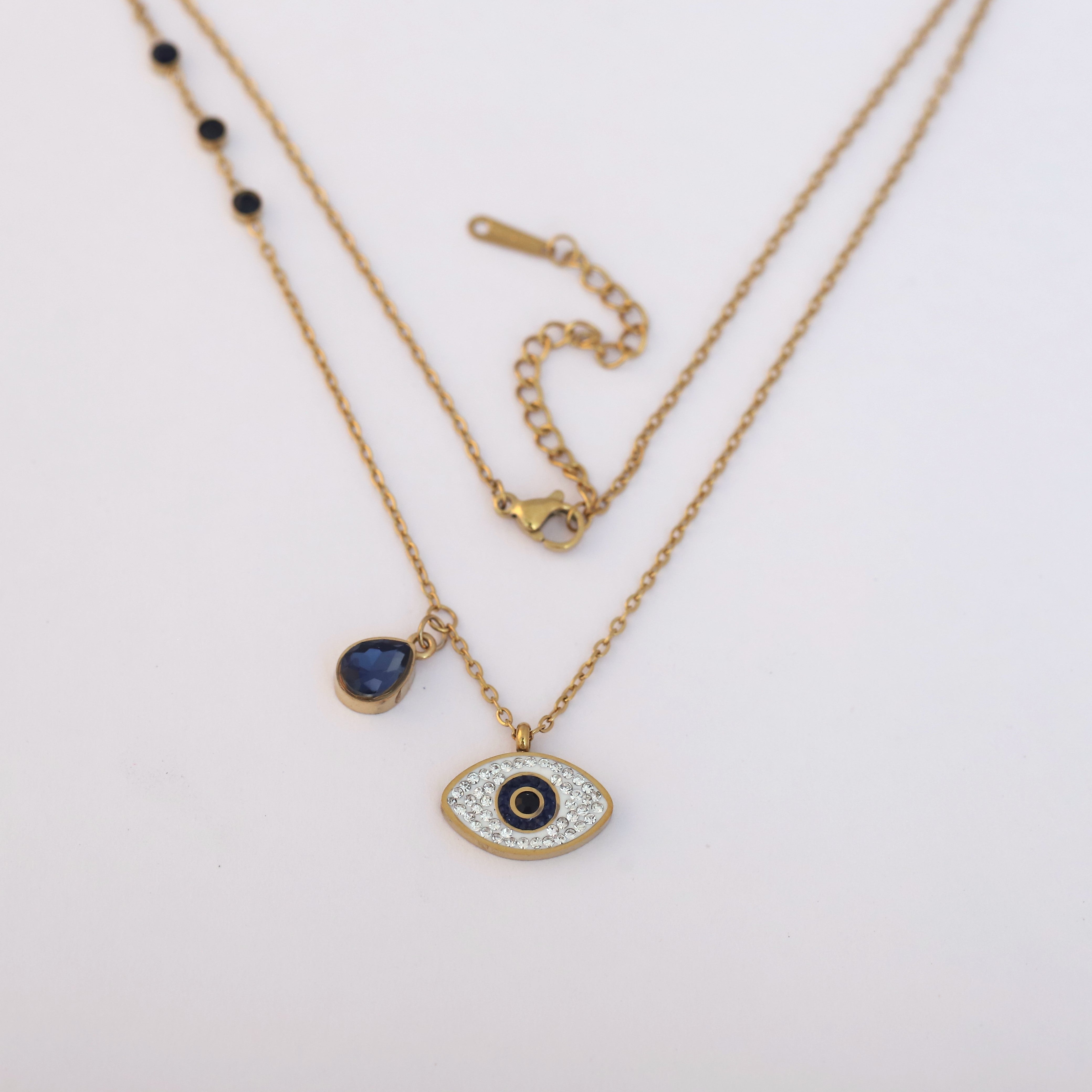 Evil Eye Charm Blue Stone Chain Gold Plated – Single Layer, Anti-Tarnish, Waterproof, Minimalist Style (GOLD)