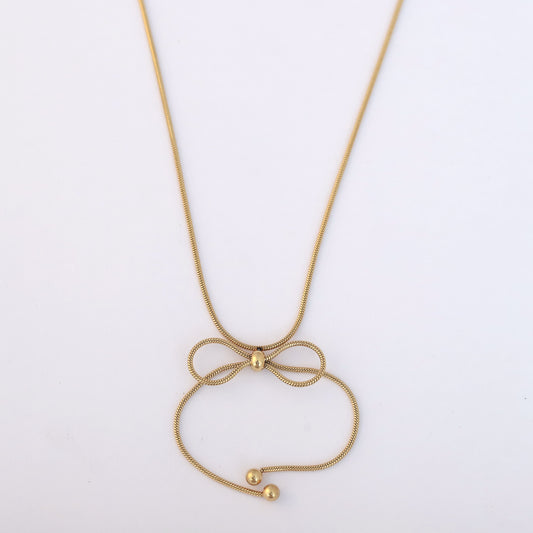 Bow Chain Gold Plated – Single Layer, Anti-Tarnish, Waterproof, Minimalist Style (GOLD)