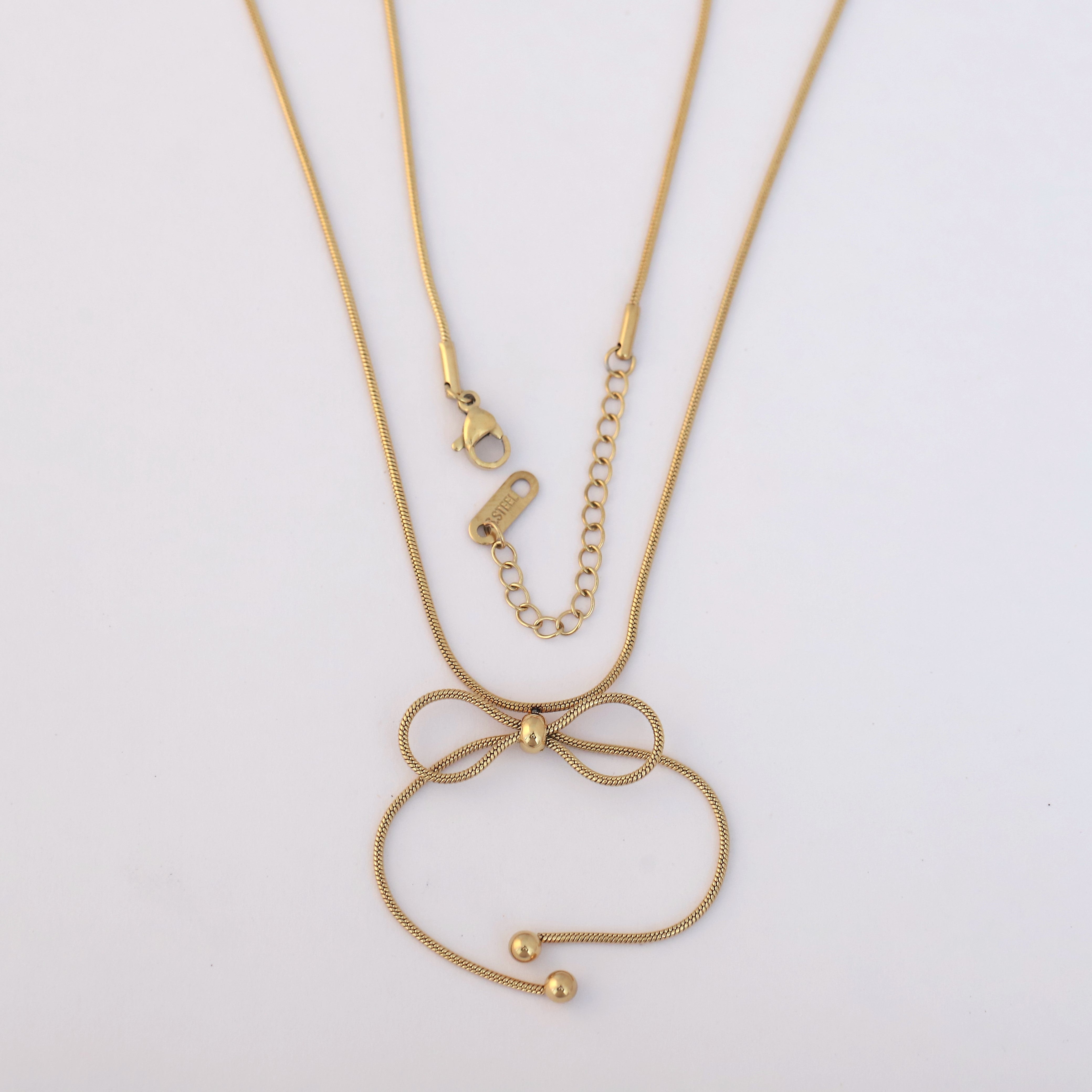 Bow Chain Gold Plated – Single Layer, Anti-Tarnish, Waterproof, Minimalist Style (GOLD)