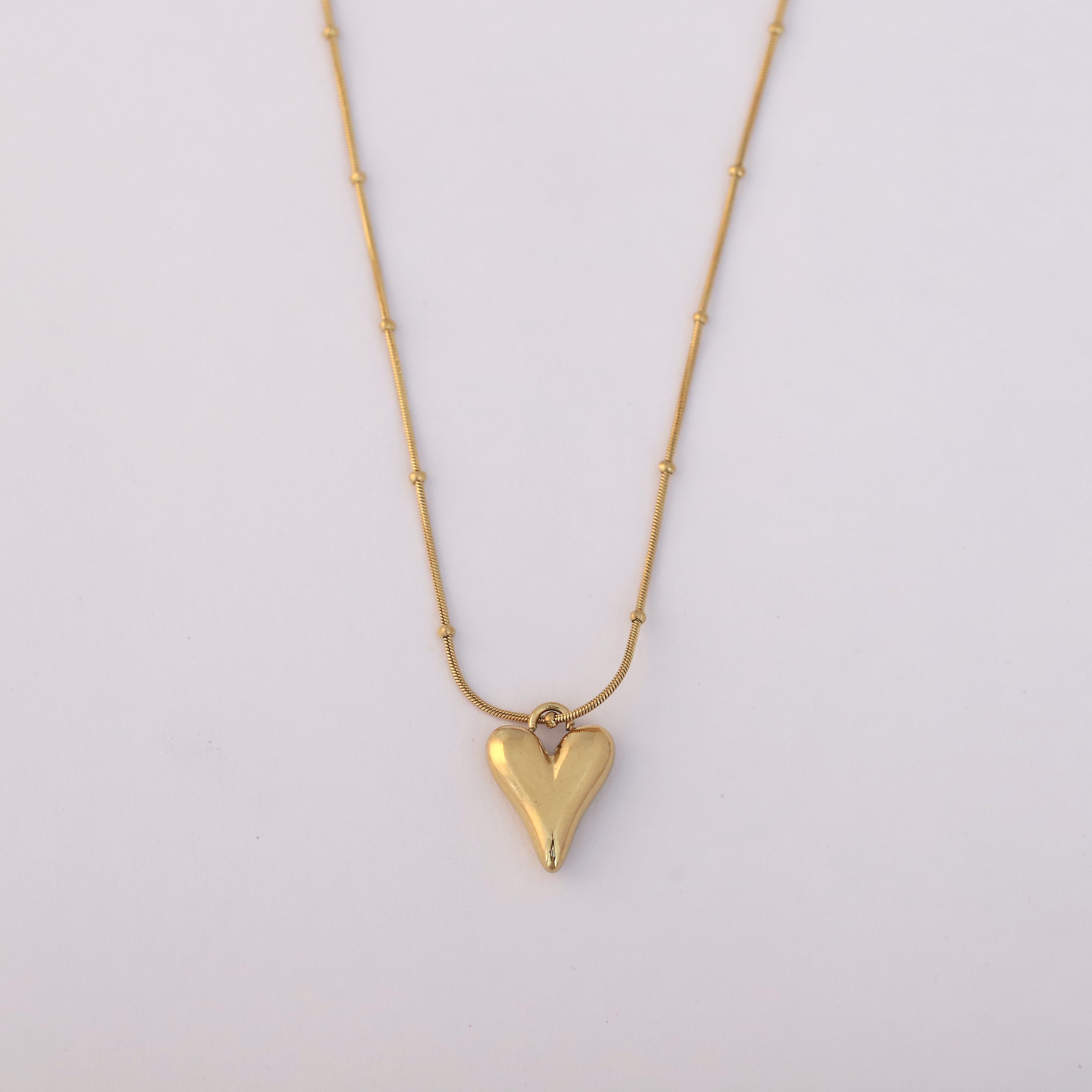 Heart Charm Ball Chain Gold Plated – Single Layer, Anti-Tarnish, Waterproof, Minimalist Style (GOLD)