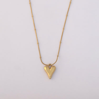 Heart Charm Ball Chain Gold Plated – Single Layer, Anti-Tarnish, Waterproof, Minimalist Style (GOLD)