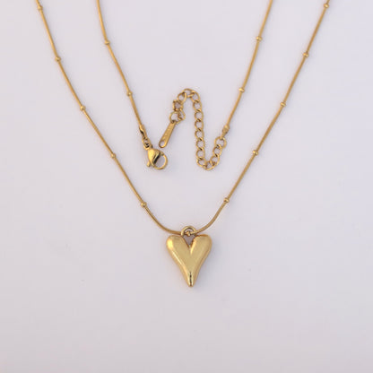 Heart Charm Ball Chain Gold Plated – Single Layer, Anti-Tarnish, Waterproof, Minimalist Style (GOLD)