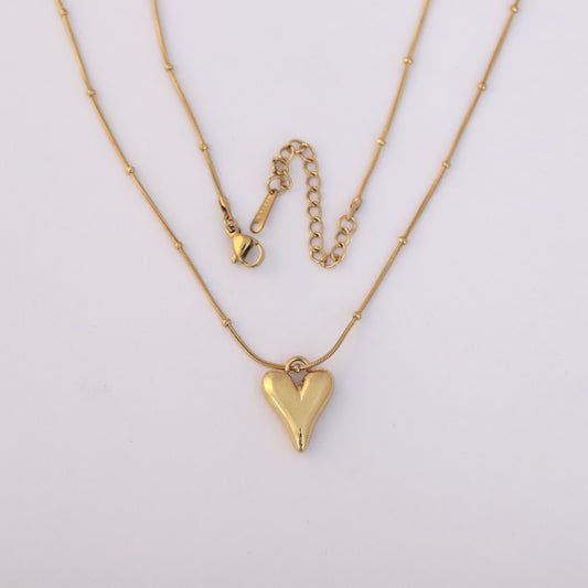 Heart Charm Ball Chain Gold Plated – Single Layer, Anti-Tarnish, Waterproof, Minimalist Style (GOLD)