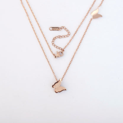 Butterfly Charm Chain Gold Plated – Single Layer, Anti-Tarnish, Waterproof, Minimalist Style (ROSE GOLD)