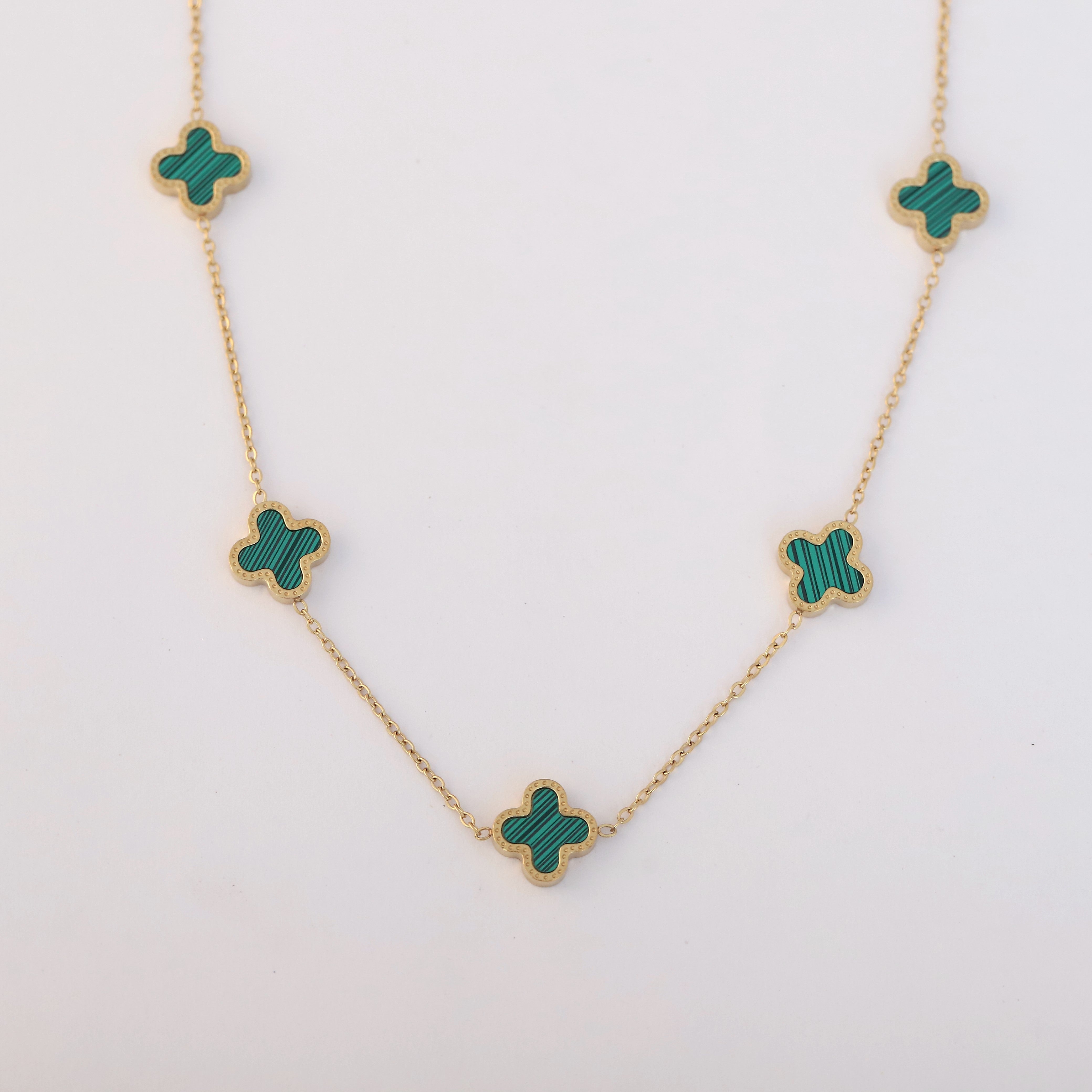 Flower Charm Green Color Chain Gold Plated – Single Layer, Anti-Tarnish, Waterproof, Minimalist Style (GOLD)