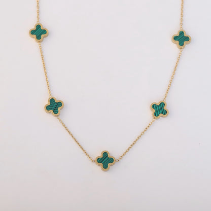 Flower Charm Green Color Chain Gold Plated – Single Layer, Anti-Tarnish, Waterproof, Minimalist Style (GOLD)