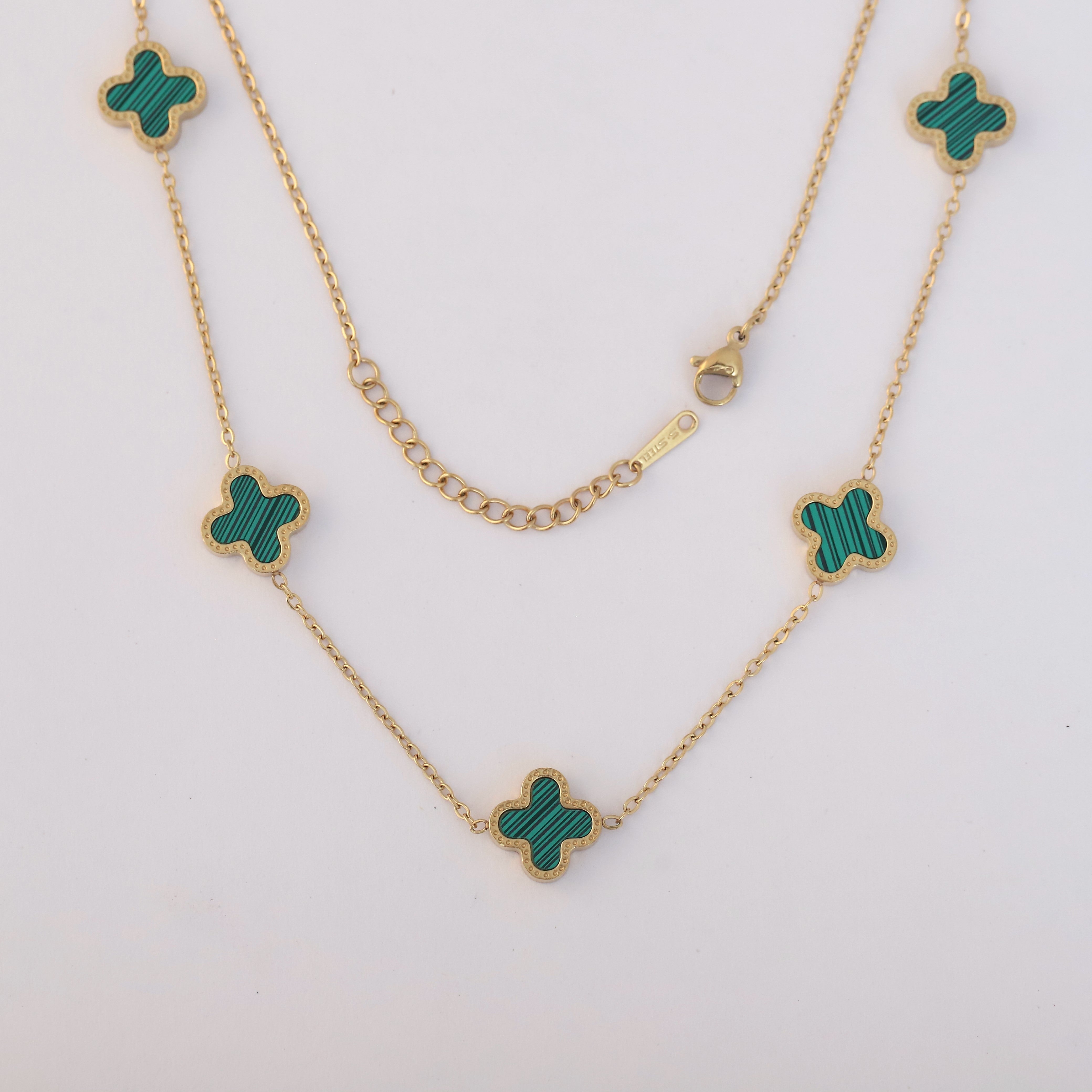 Flower Charm Green Color Chain Gold Plated – Single Layer, Anti-Tarnish, Waterproof, Minimalist Style (GOLD)