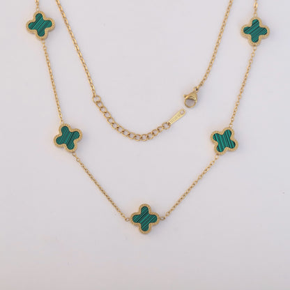 Flower Charm Green Color Chain Gold Plated – Single Layer, Anti-Tarnish, Waterproof, Minimalist Style (GOLD)