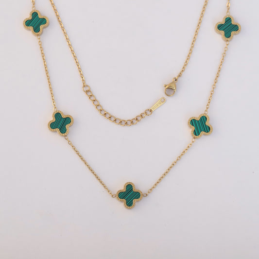 Flower Charm Green Color Chain Gold Plated – Single Layer, Anti-Tarnish, Waterproof, Minimalist Style (GOLD)