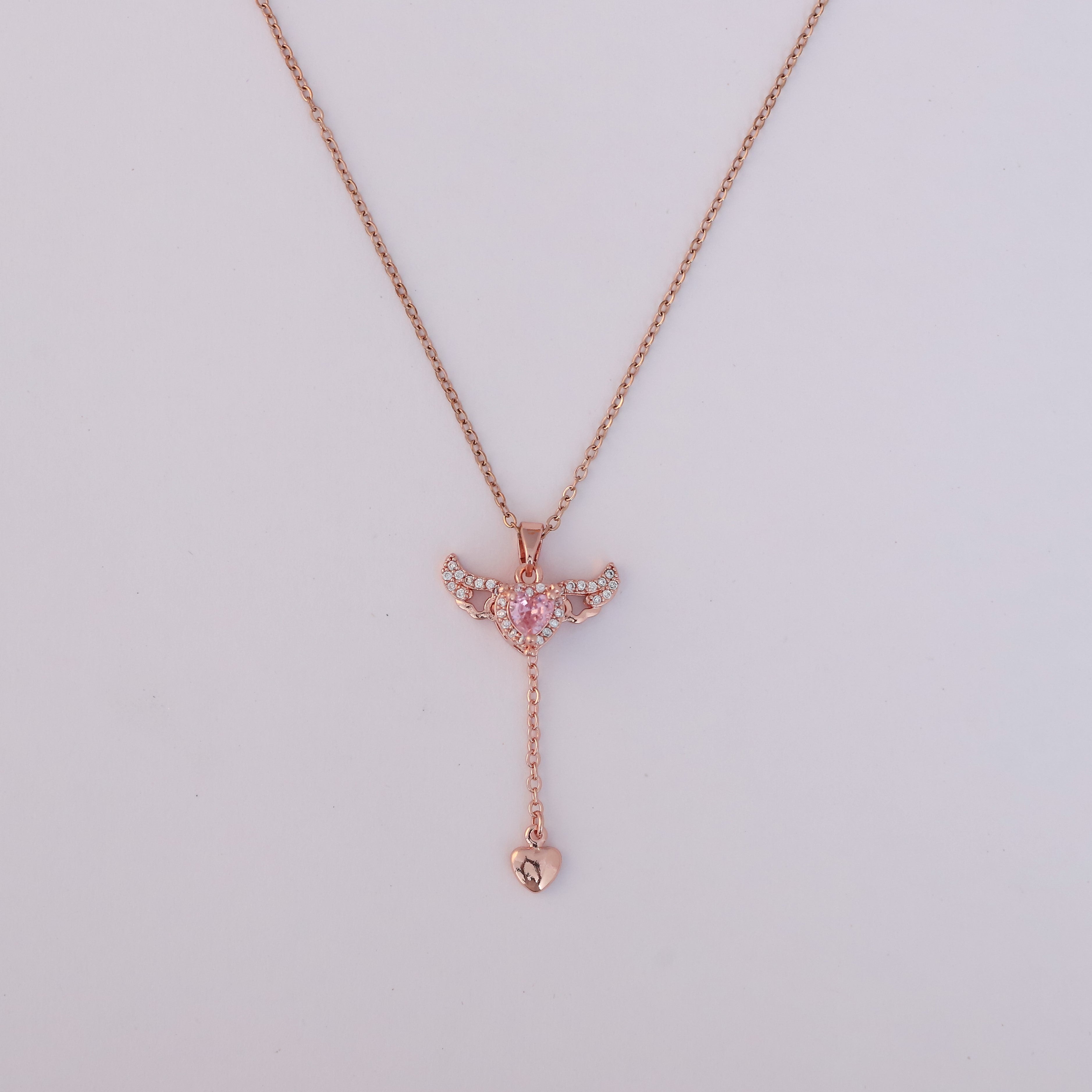 Heart Pink Stone Chain Gold Plated – Single Layer, Anti-Tarnish, Waterproof, Minimalist Style (ROSE GOLD)