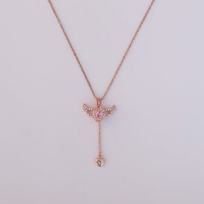 Heart Pink Stone Chain Gold Plated – Single Layer, Anti-Tarnish, Waterproof, Minimalist Style (ROSE GOLD)