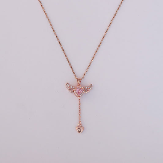 Heart Pink Stone Chain Gold Plated – Single Layer, Anti-Tarnish, Waterproof, Minimalist Style (ROSE GOLD)